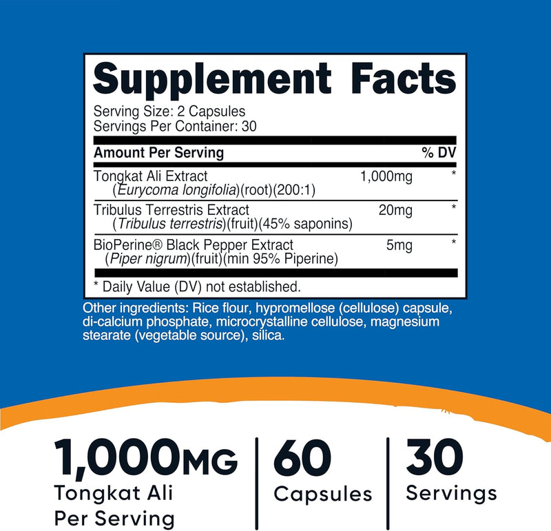 Nutricost, Tongkat ali, 1000 mg, 60 cápsulas (500 mg por cápsula)